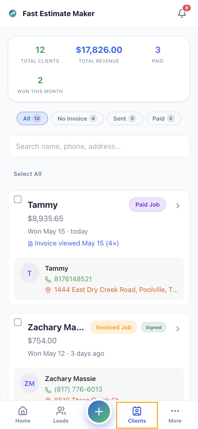Invoice dashboard showing paid, pending, and overdue invoice statuses