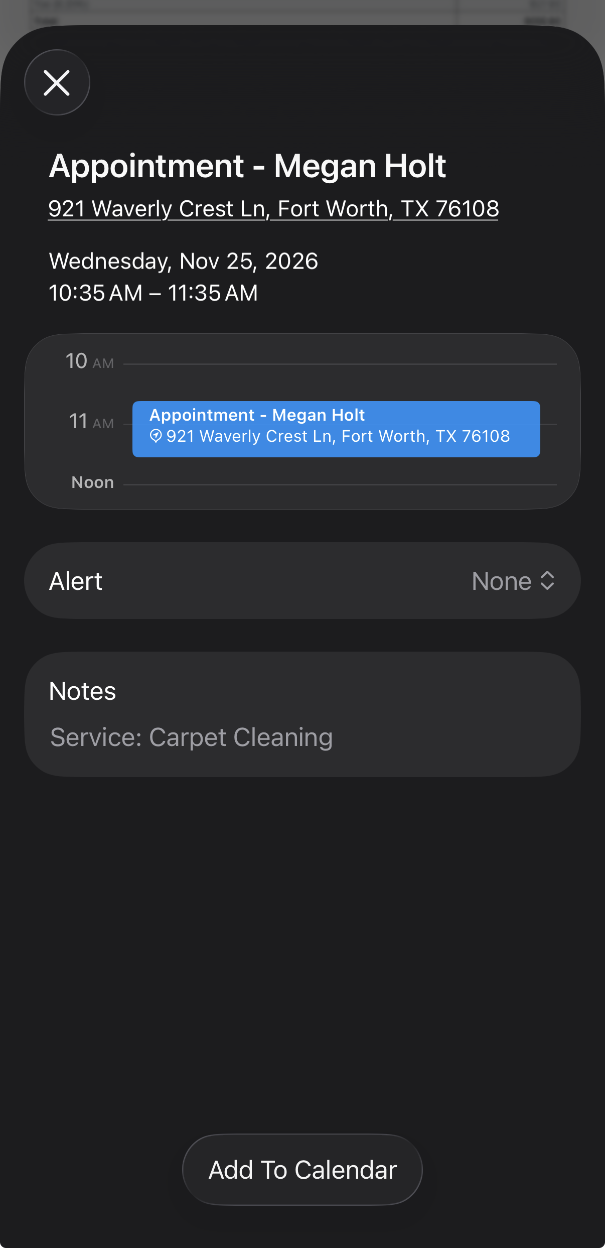 Calendar event preview