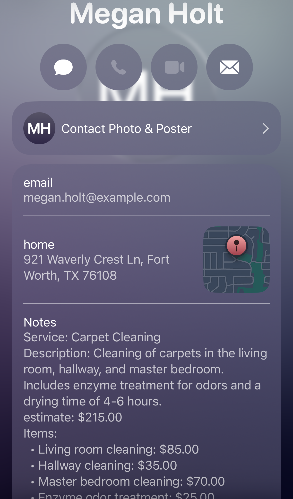 Contact card preview